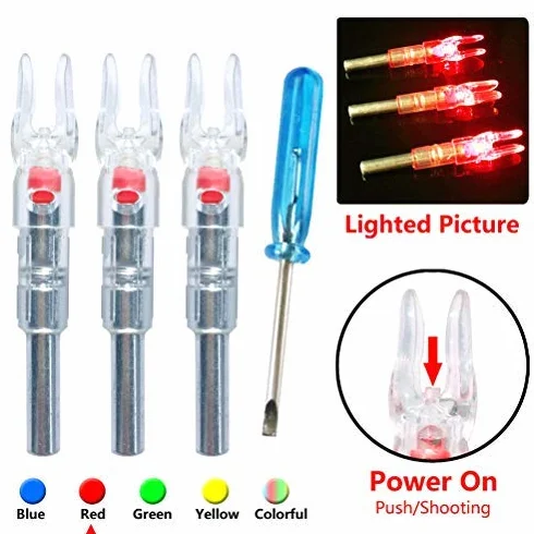 Encoches de Flèche Lumineuses LED 3 Pièces Chasse Tir Arc 6.2mm Queue Rouge