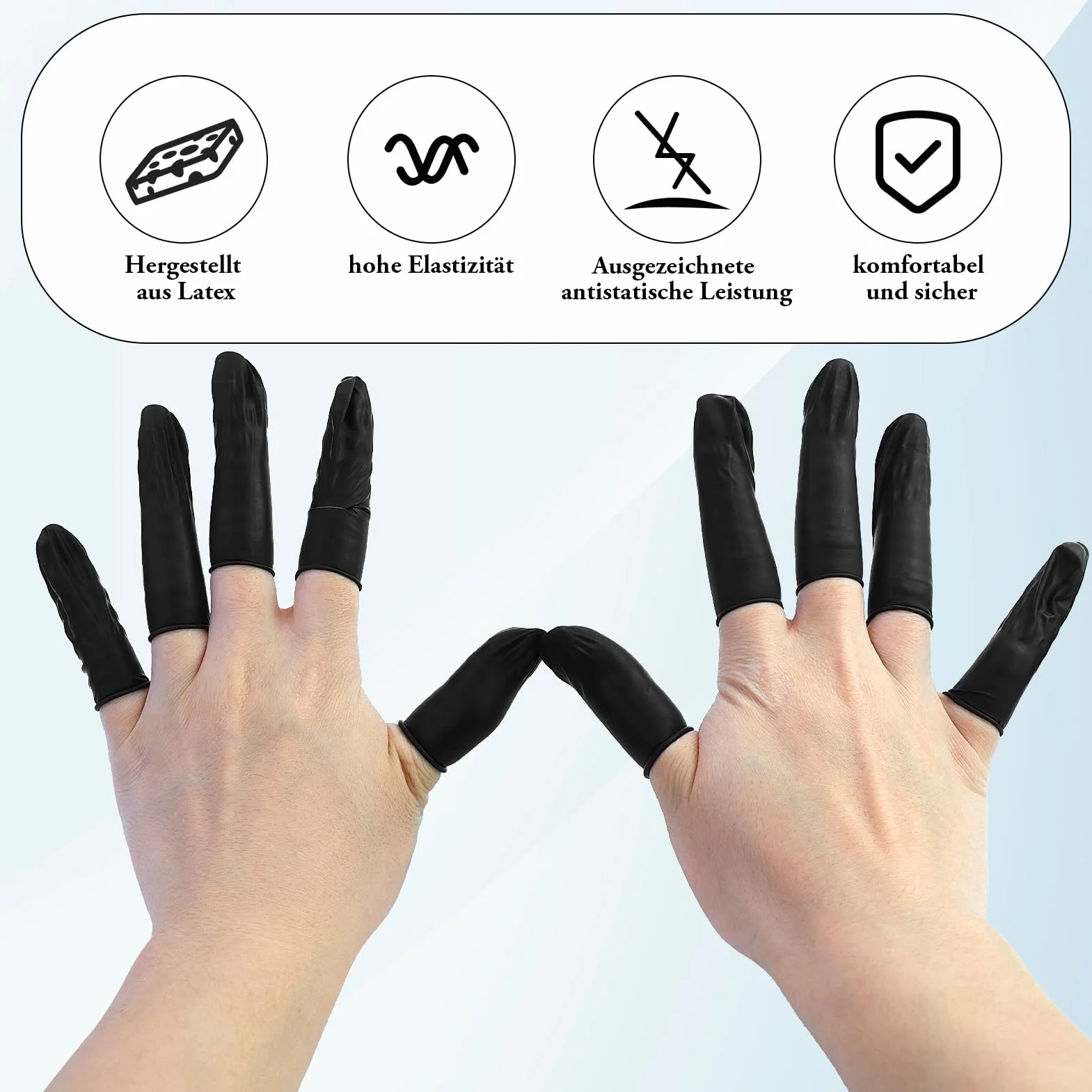 Lot de 110 protège-doigts antistatiques en latex durable - Noir - Protection du bout des doigts