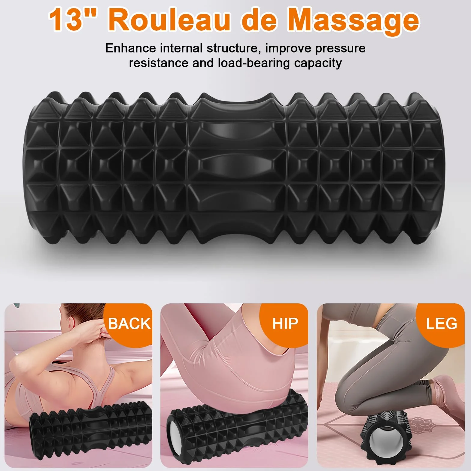 Rouleau de Massage 7 en 1 Foam Roller Kit avec Bâton, Boule de Fascia, Tendeur et Bandes de Résistance