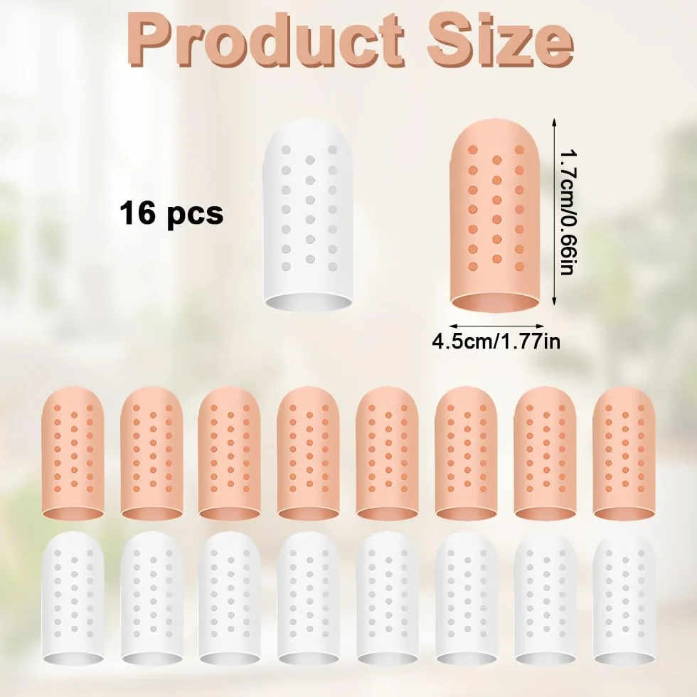 Rairsky 16 Pièces Protege Doigt Respirants en Gel Silicone, Doigtier Silicone pour Doigt, Protège Doigts en Gel avec Trous D'aération, Protege Doigts pour L'eczéma, L'arthrite et les Mains Crevassées