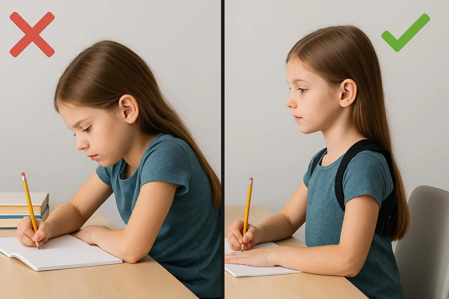 Generisch Correcteur de posture pour enfant avec balle de massage, support de posture réglable pour une meilleure posture - Entraîneur de posture pour enfants au bureau, unisexe