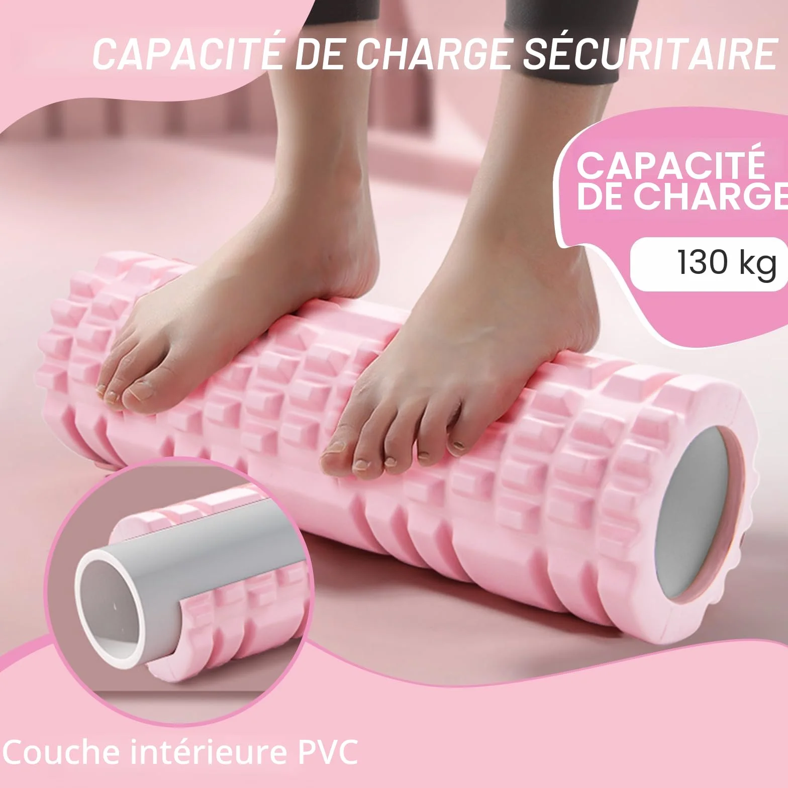Rouleau de Massage Foam Roller Pilates Yoga Rose Mousse Multifonction Renforcement Musculaire Fitness Massage Fascias Maison Gymnase