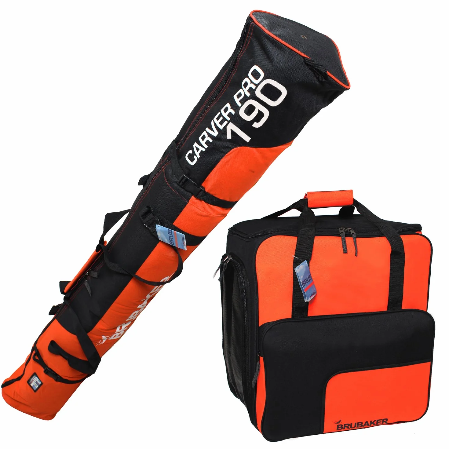 Brubaker Lot Sac à Skis et Chaussures de Ski Jusqu’à 190 cm Noir Orange