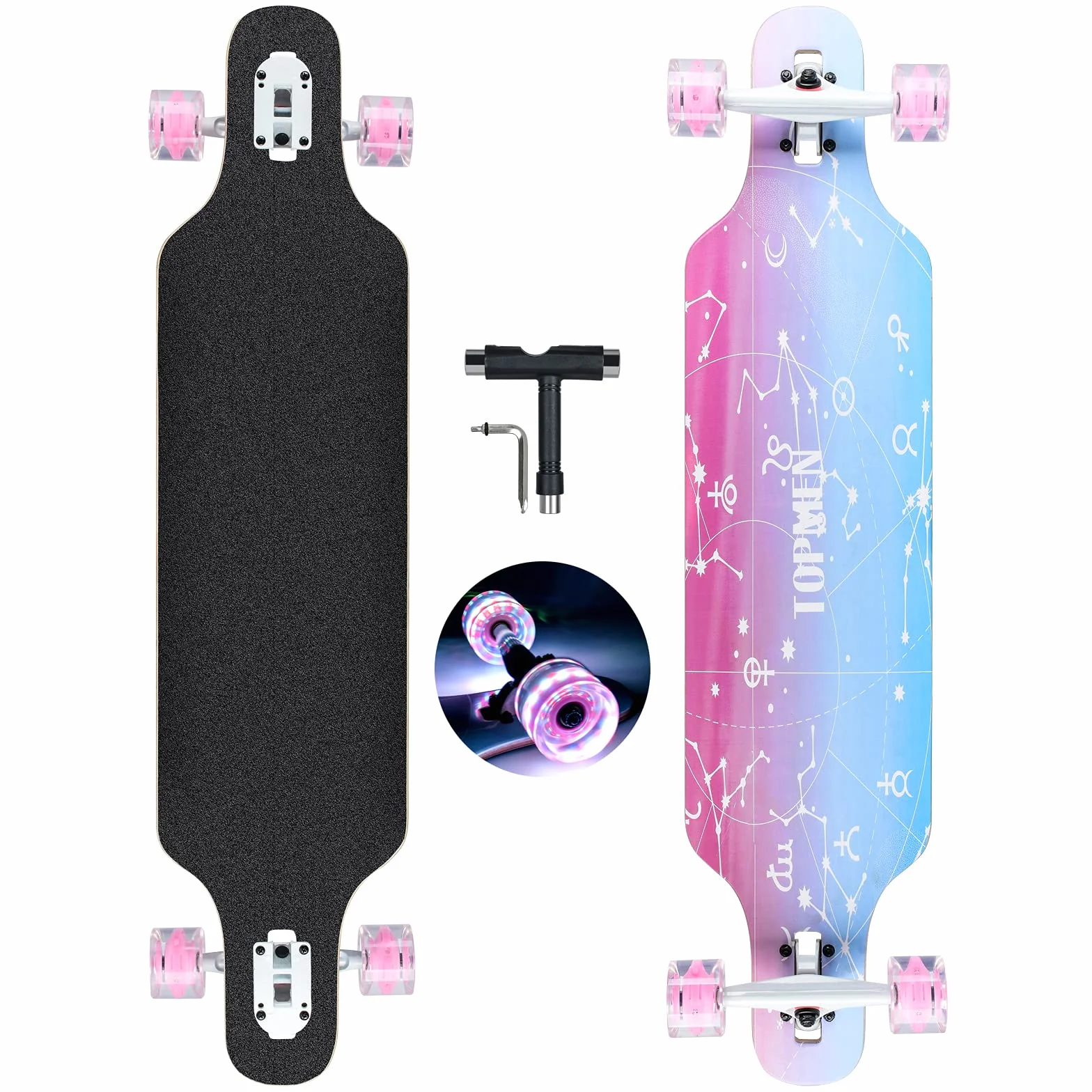 Longboard Érable Canadien 8 Plis ABEC-11 High Speed Drop-Through Freeride Cruiser Board (Love)