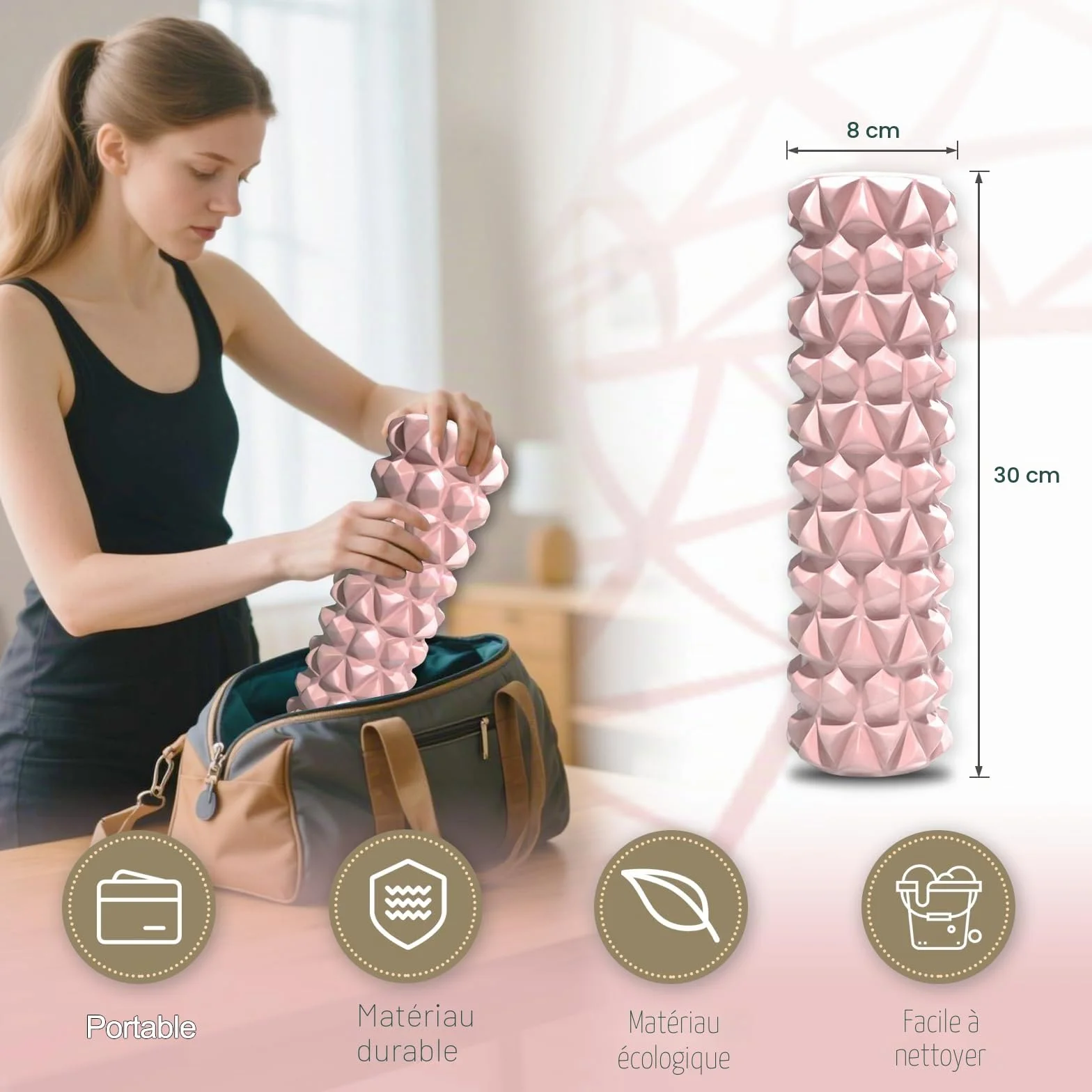 Foam Roller Rouleau de Massage en Mousse 30x8cm Rose