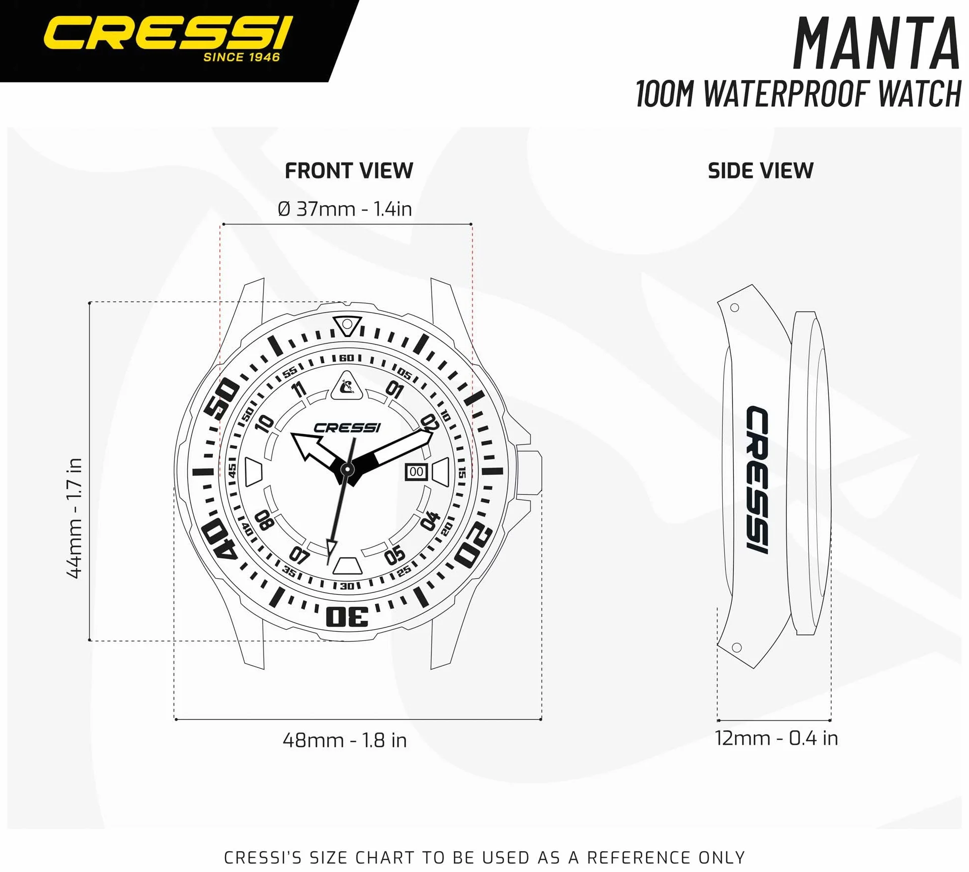 CRESSI Manta Montre de Plongée Homme Femme, Acier Inoxydable, 10 ATM