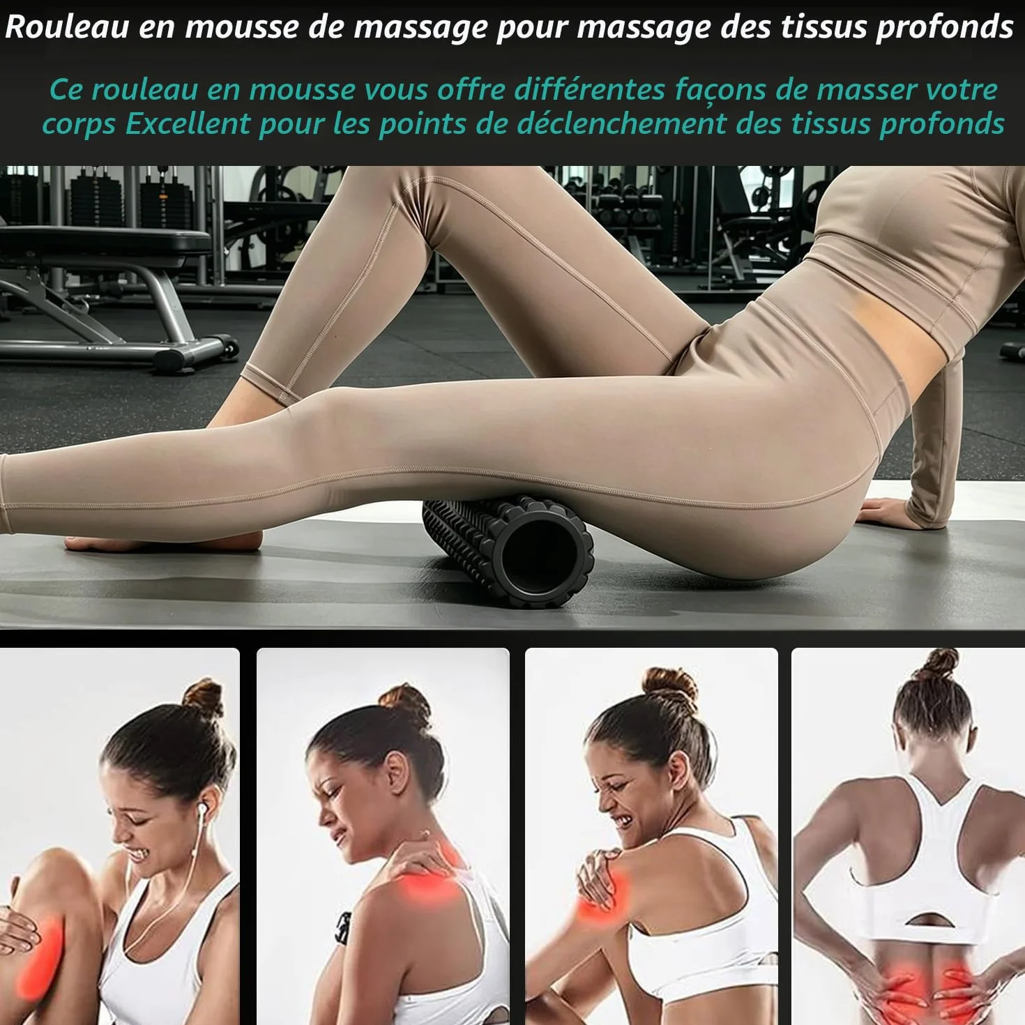 Rouleau de massage fascia dos colonne vertébrale 30 x 10 cm Noir