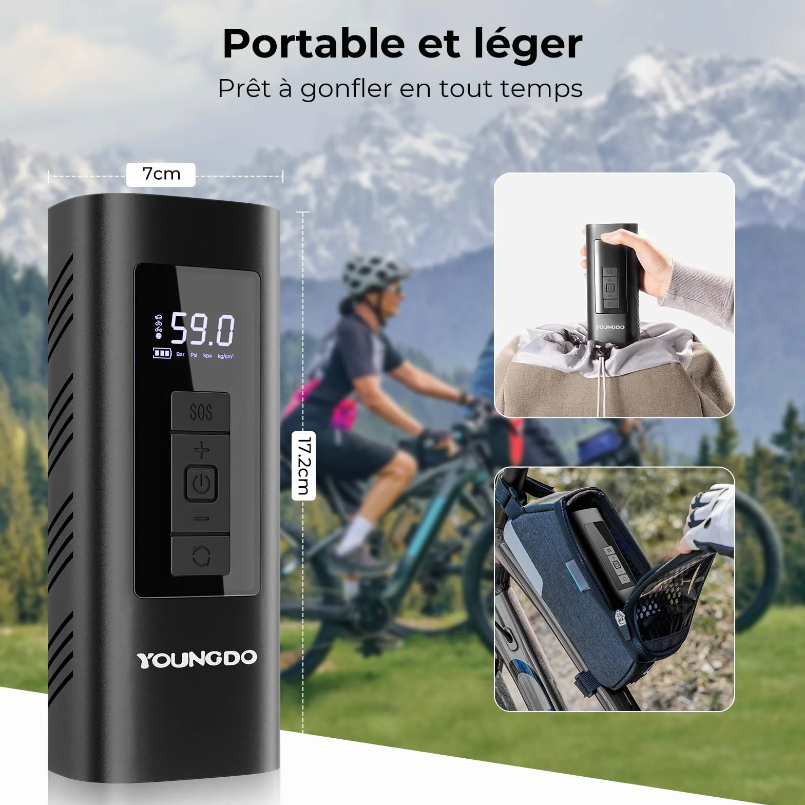 Pompe à Vélo Électrique 150PSI YOUNGDO Compresseur à Air Portatif 6000mAh