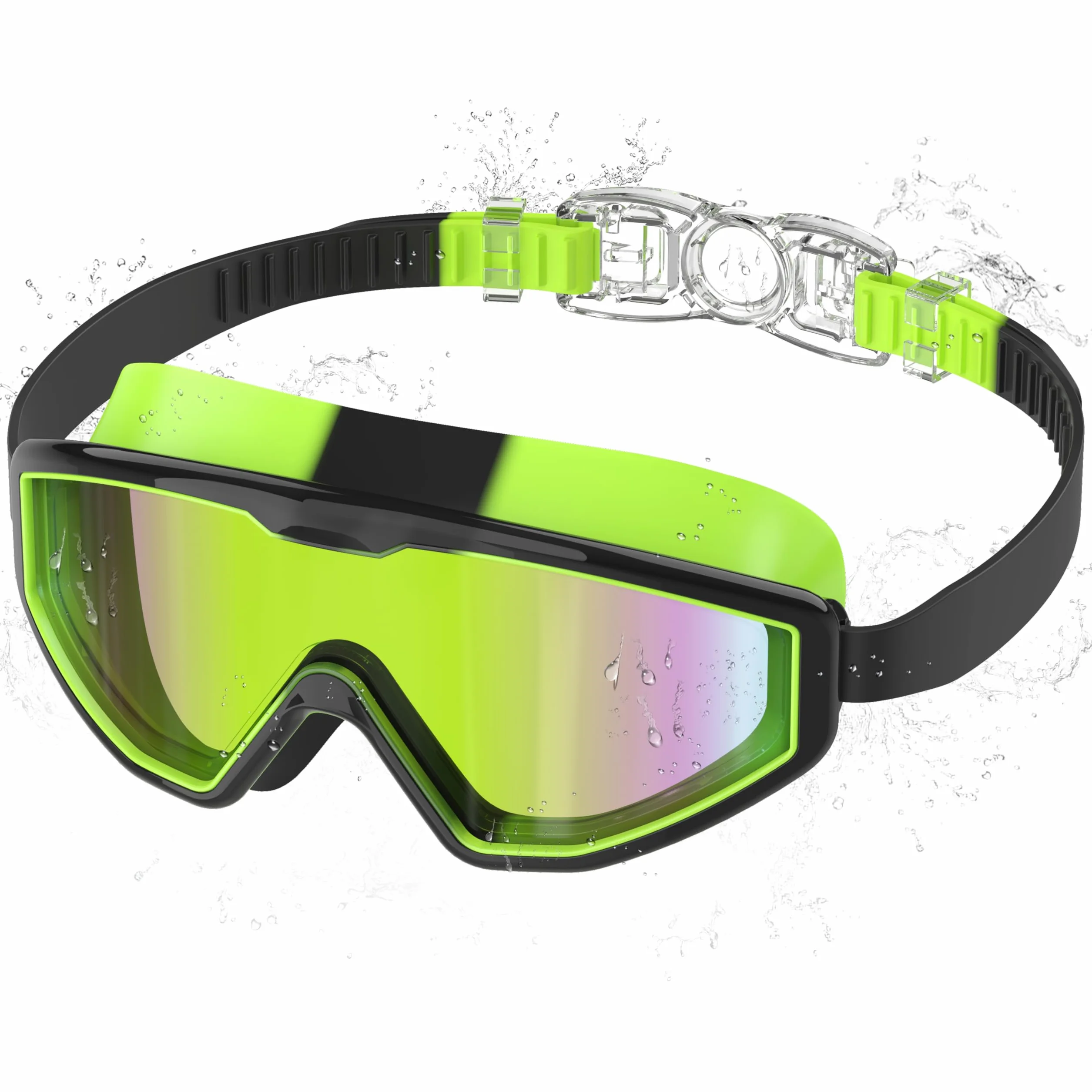 Lunettes de Natation Enfant Anti-Buée UV Vision Large Réglage 1 Bouton 3-12 Ans