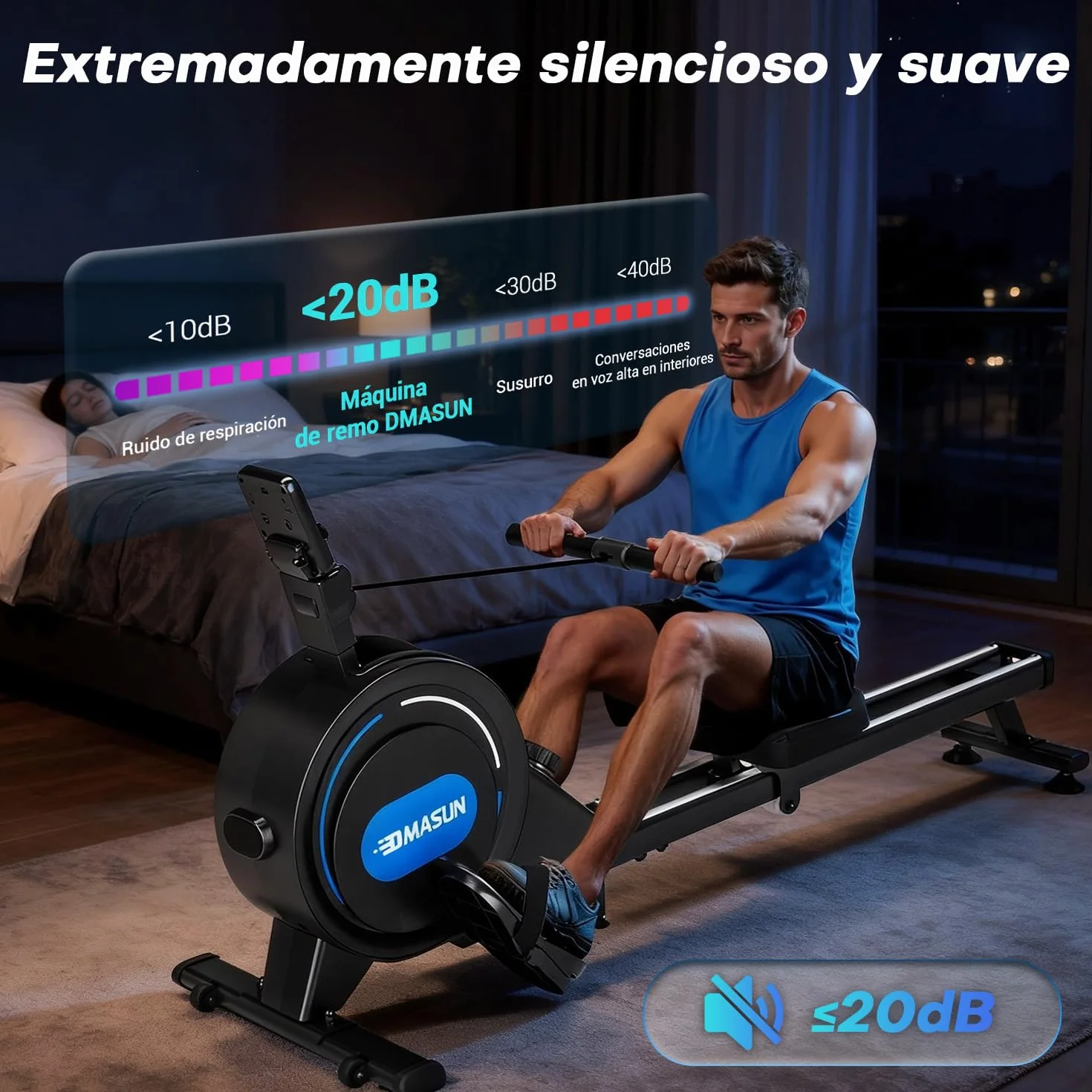 DMASUN Rameur Musculation d'Appartement 16/32 Niveaux Résistance Magnétique Double Rails Capacité 160 kg