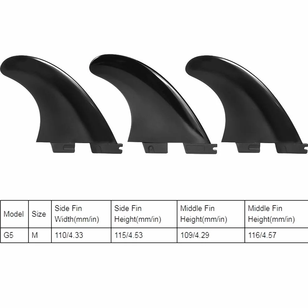 Aileron arrière de Planche de Surf FCS2 G5 Fibre de Verre Noir 3 pièces