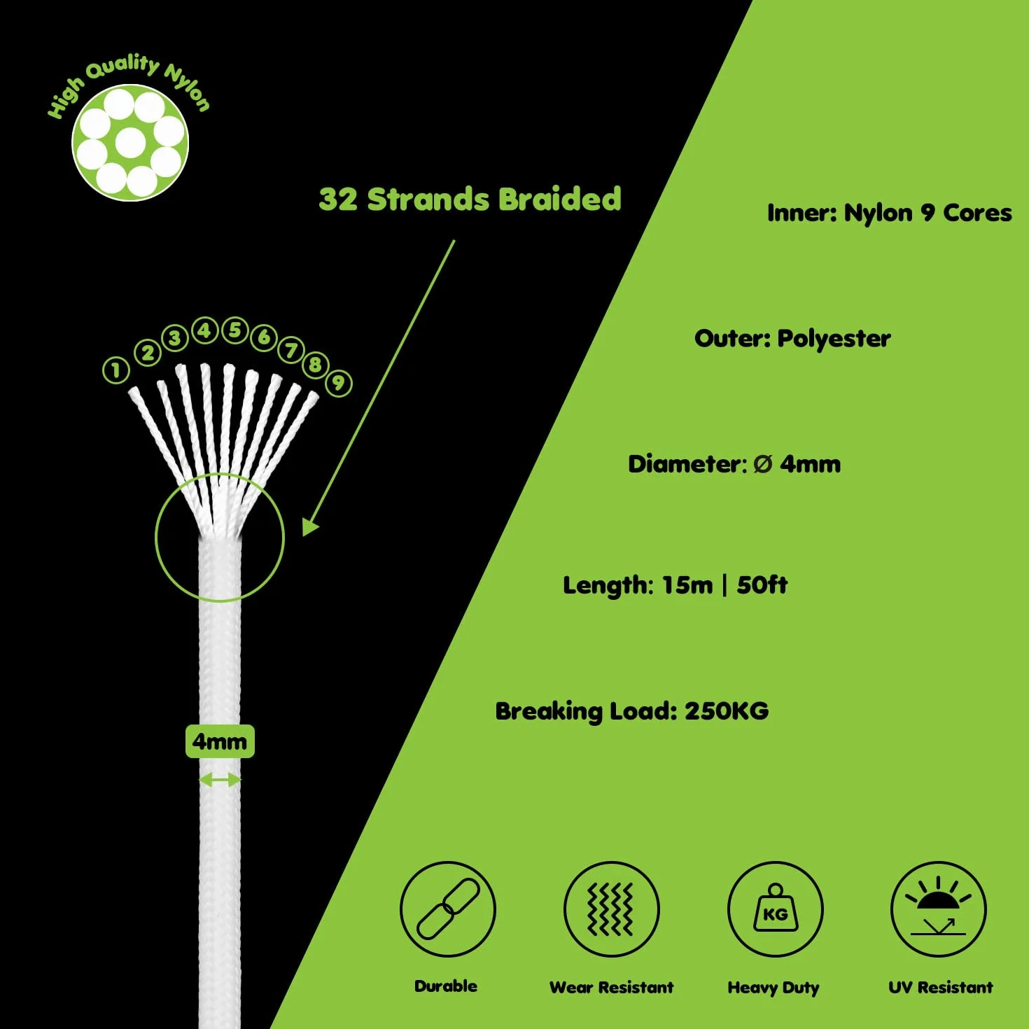 Brotree Lumineuse Paracorde Fluorescente 4mm 15m Corde 9 Brins 550 pour Artisanat Camping