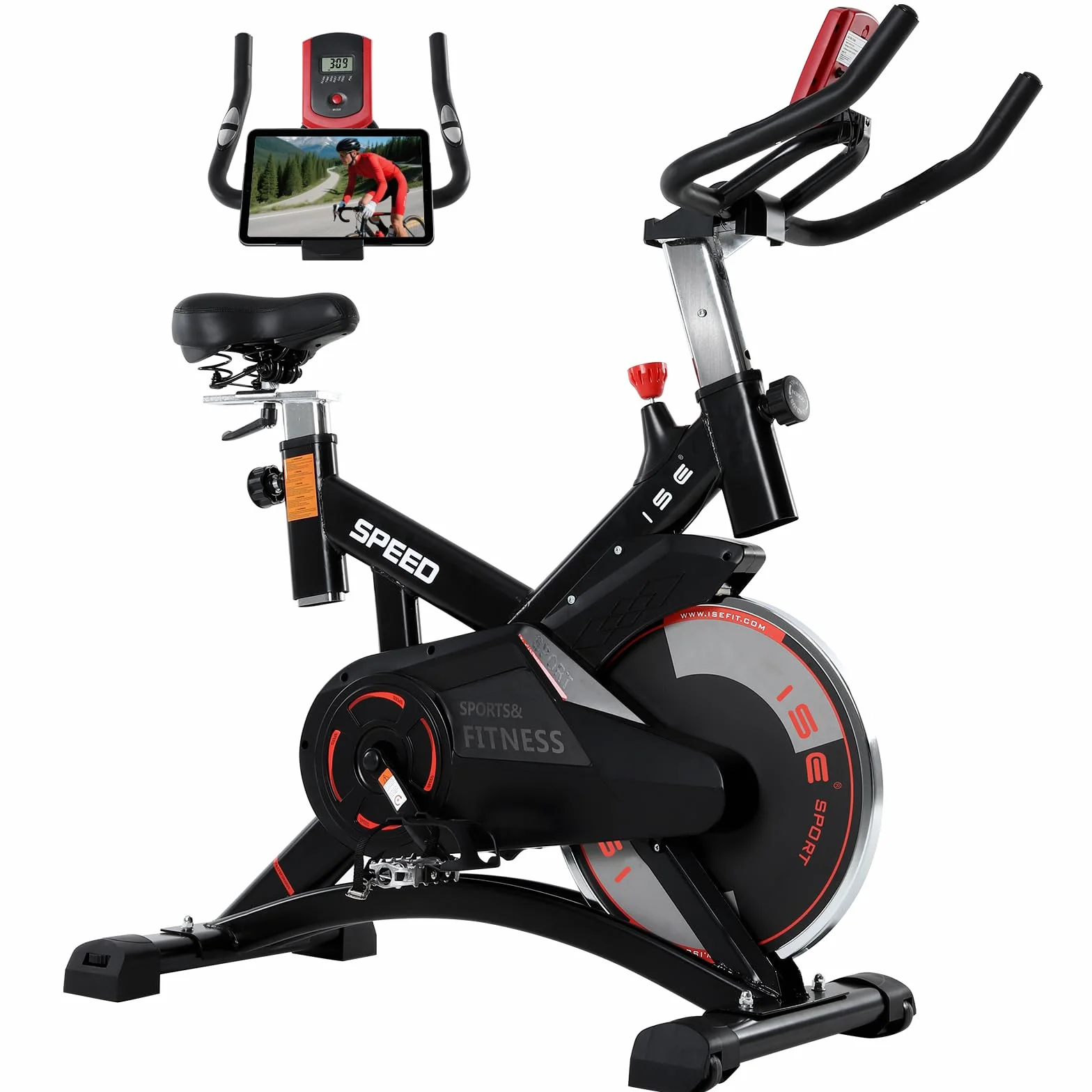 ISE Velo d'Appartement Exercise Bike Cardio-Training Ecran Impulsion Hauteur Réglable