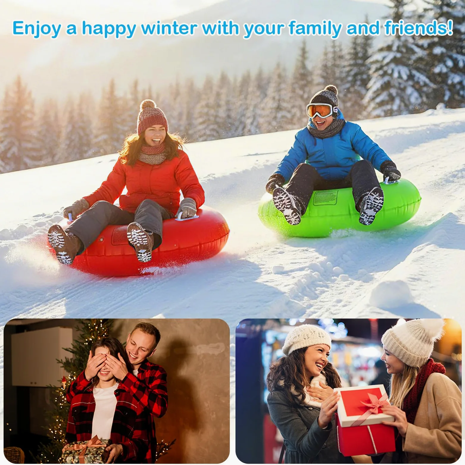 Shappy Luge à neige gonflable robuste pour adultes pour sports de plein air d'hiver avec poignées et fond épais
