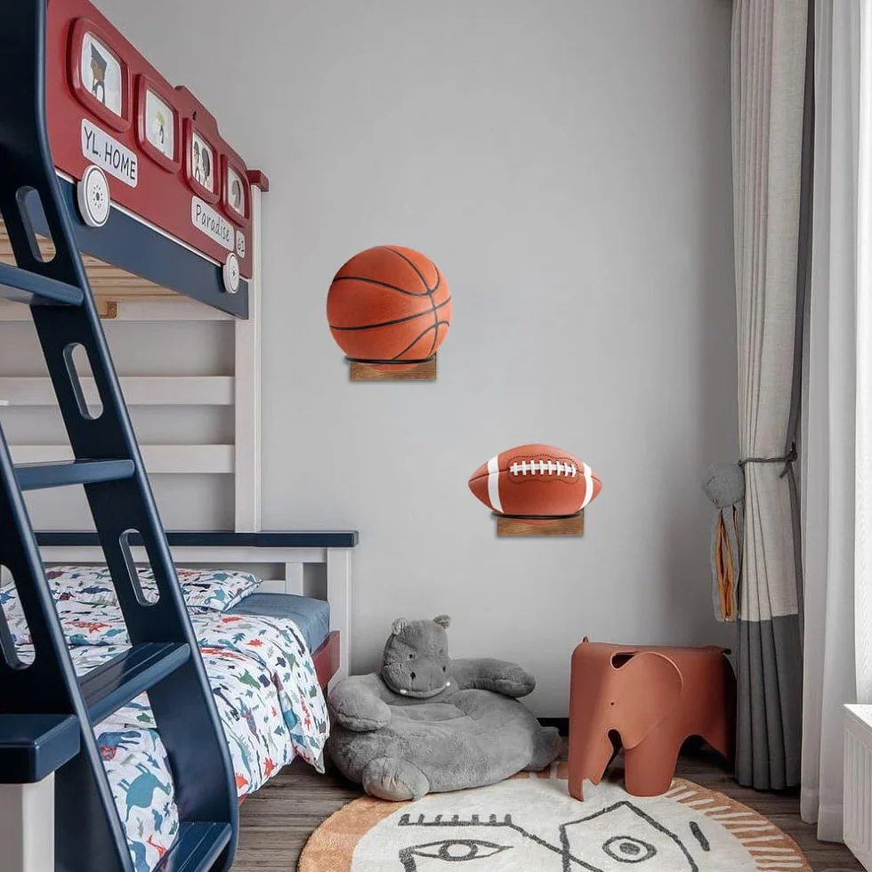 Support de Balle Métal Noir Mural pour Ballon de Sport Football, Basket-Ball, Rugby, Volleyball
