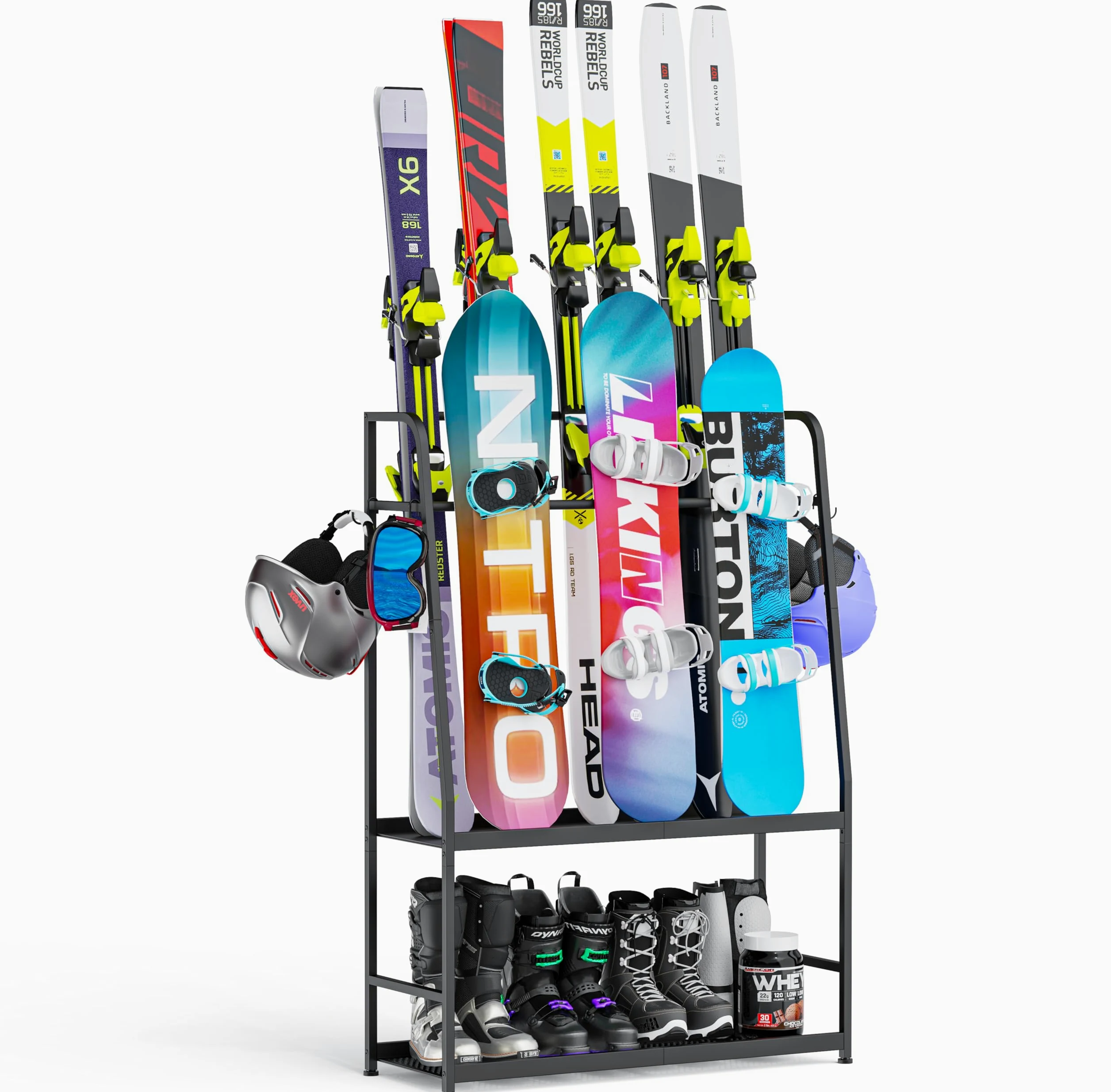 Support de ski pour le garage, étagère de rangement pour skis, snowboard, chaussures de ski, bâtons de ski, lunettes de ski et casques, organiseur de ski pour le garage ou la cave