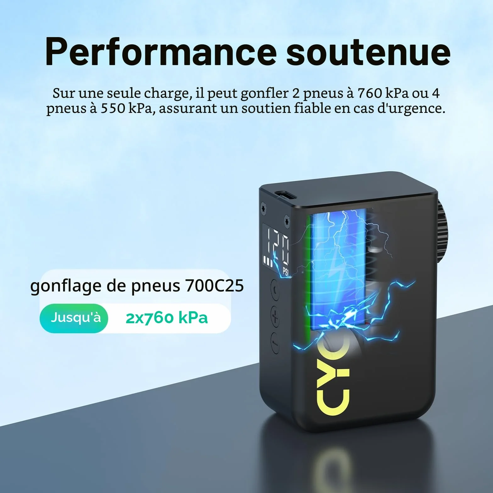 CYCPLUS AS2 Ultra Pompe à Vélo Électrique Compacte 120 PSI Manomètre Arrêt Automatique Valves Presta Schrader