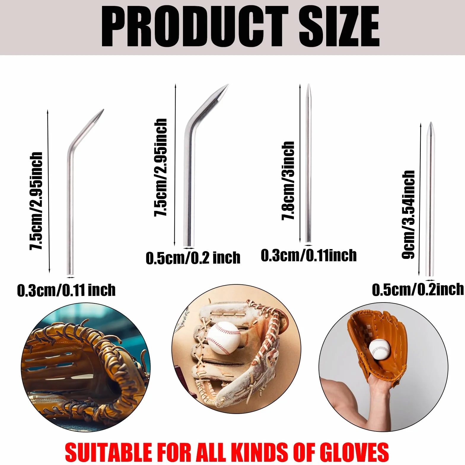 Aiguilles Laçage Gants Baseball 8pcs Acier Inoxydable 4 Styles Courbées Réparation Cuir
