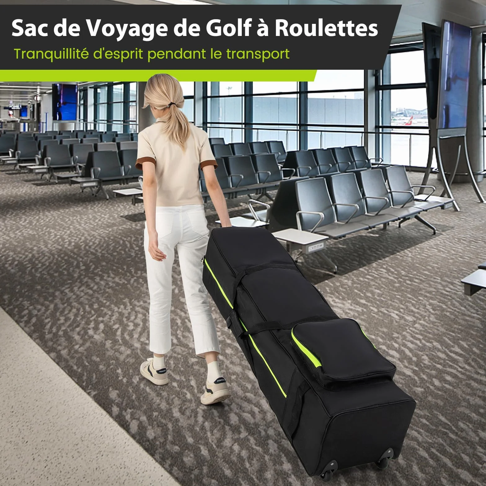 COSTWAY Sac de Golf à Côtés Souples à Roulettes, Housse de Voyage en Oxford avec Pliage