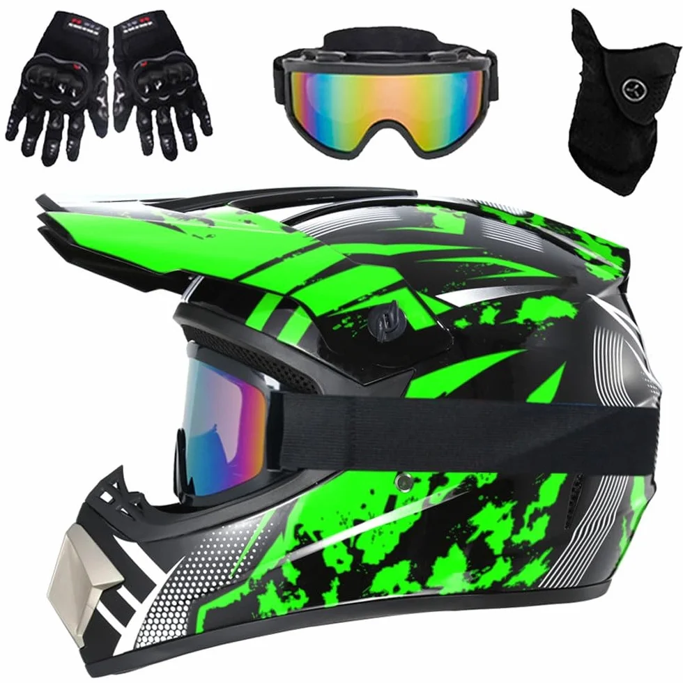 Lot de 4 Pièces Casques de Motocross pour Enfants 9-14 Ans Homologués DOT