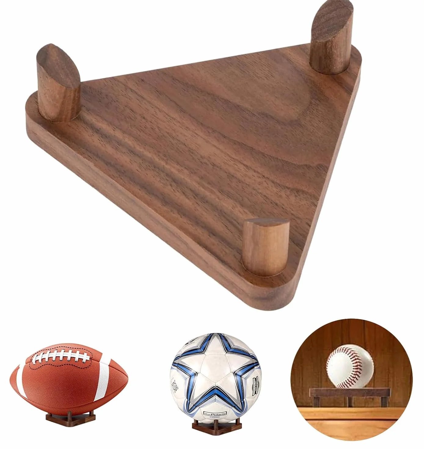 Support de ballon stable en bois pour football basketball rugby - Organiseur de ballon robuste - 1