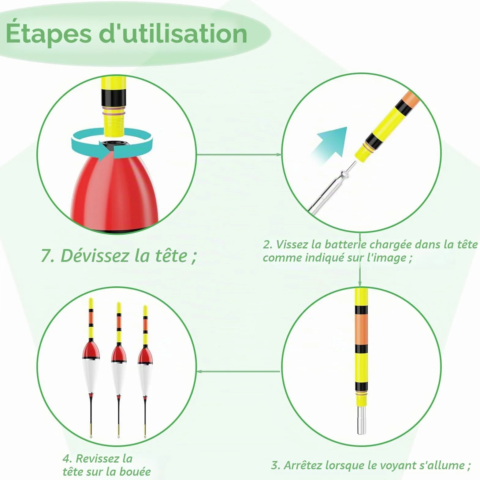DONGZQAN 3 Pièces Bouchon Lumineux Peche, Flotteur Peche, Flotteurs pour Pêche, Detecteur de Touche Peche avec Boucle Alarme de Touche, pour la Pêche en Mer et La Pêche de Nuit