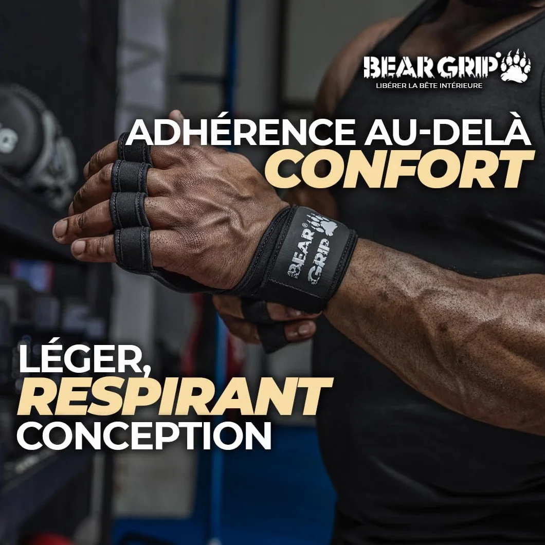 Bear Grip Gants d'entraînement Ouverts pour Crossfit, Musculation et haltérophilie
