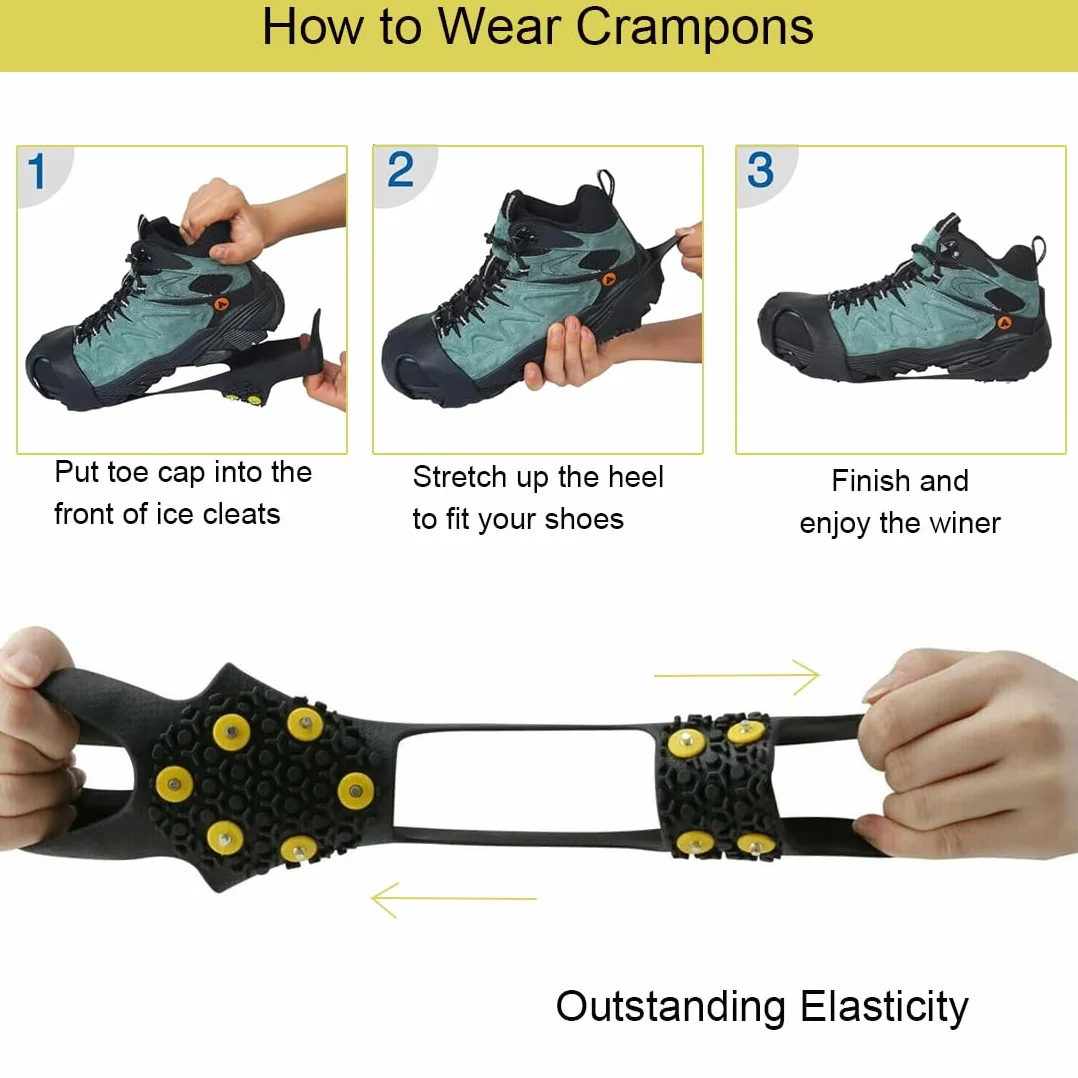 Crampons Antidérapants Remplaçables pour Chaussures, Grips à Glace, Pointes en Acier Inoxydable, Neige et Glace Randonnée Hiver (Taille L)