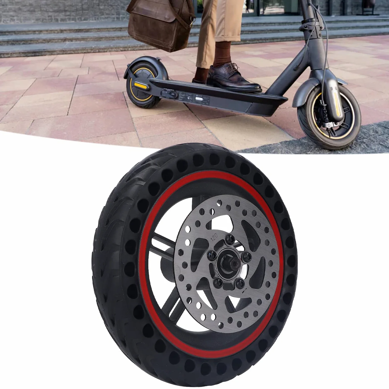 BuyWeek Roue Arrière de Scooter Électrique pour Xiaomi PRO PRO2 M3, Pneu Cellulaire de Roue Arrière de Trotinette Électrique avec Frein à Disque de 120mm Rouge