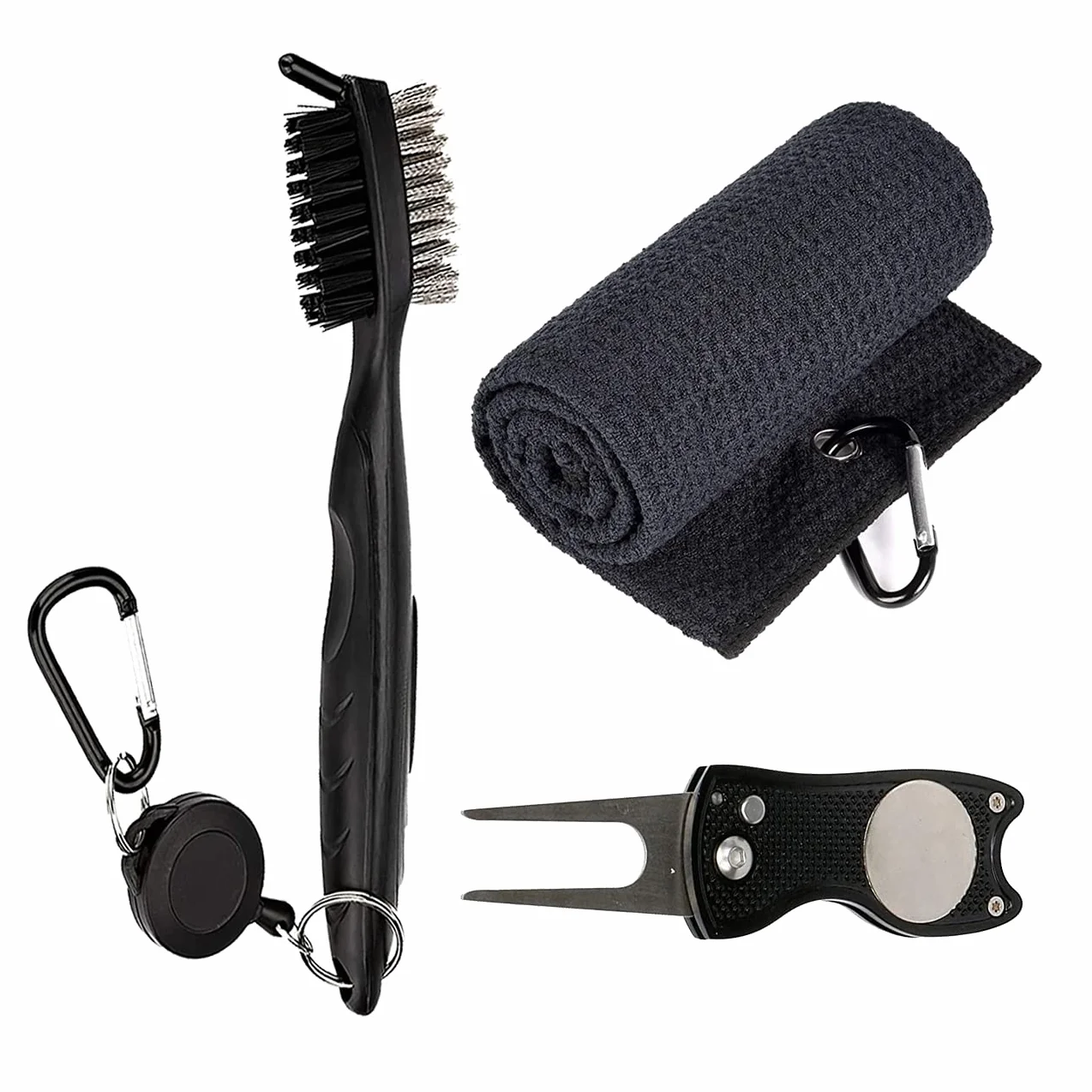Kit de Nettoyage pour Club de Golf - Brosse de Nettoyage Pliable en Microfibre - Outil de réparation de Golf avec marqueur de Balle - Kit de Nettoyage Pratique pour golfeurs