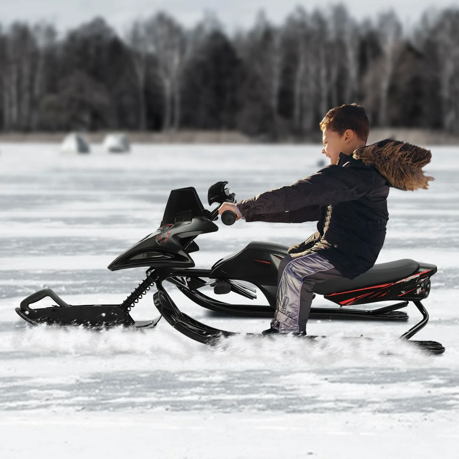 Luge de direction avec 2 freins à pied pour enfants avec corde de traction automatique, volant et amortisseur, pour enfants et adultes, charge maximale 60 kg
