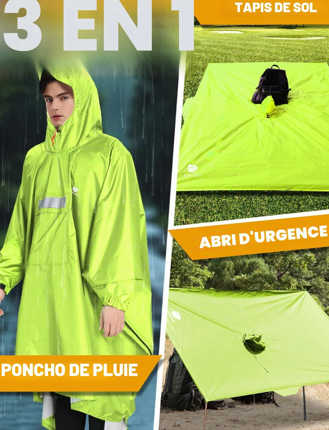 ANYOO Poncho imperméable réutilisable respirant avec capuche Taille Unique