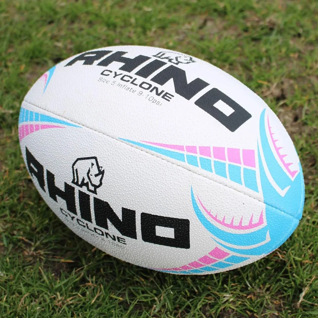 Ballon de Rugby Cyclone Blanc/Bleu Clair/Rose Taille 4