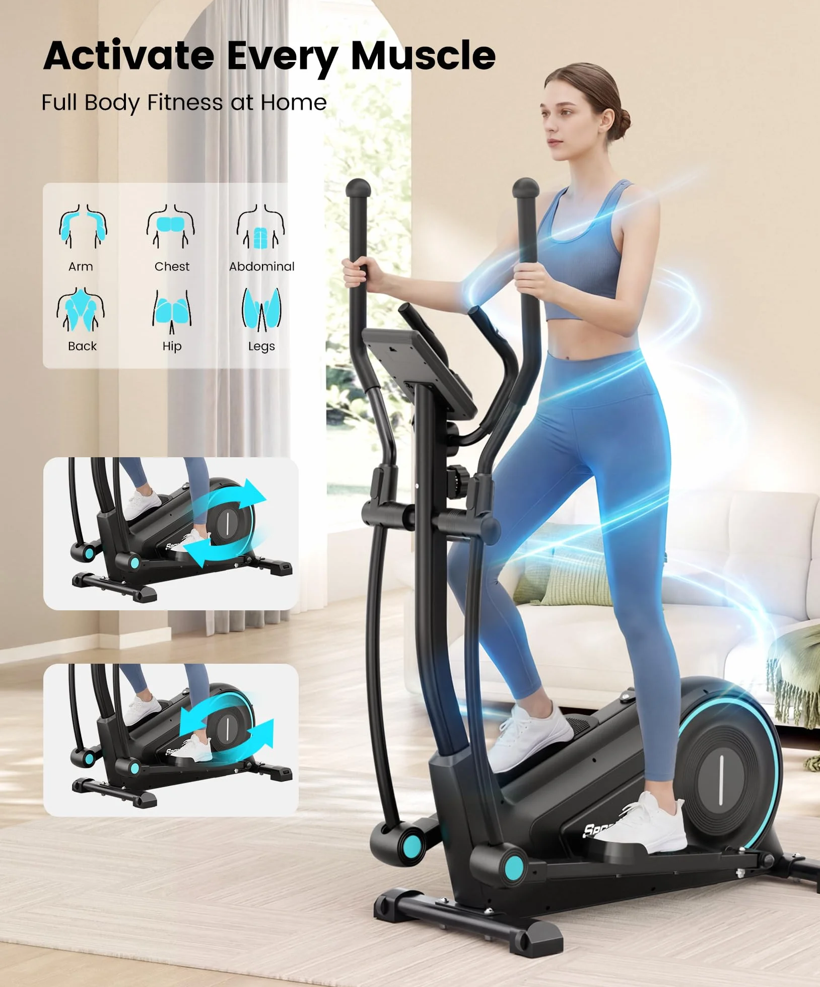 Dripex Vélo Elliptique Silencieux 16 Niveaux Résistance Magnétique Écran LCD 120 kg Cardio