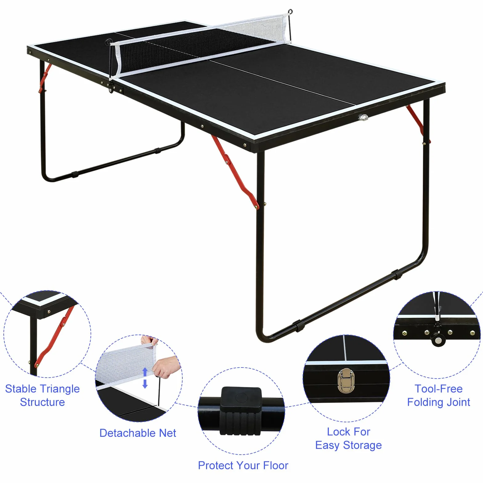 Table de Ping Pong Pliable MDF 137 cm avec Filet Raquettes Balles Noir pour Adultes Enfants Intérieur Extérieur