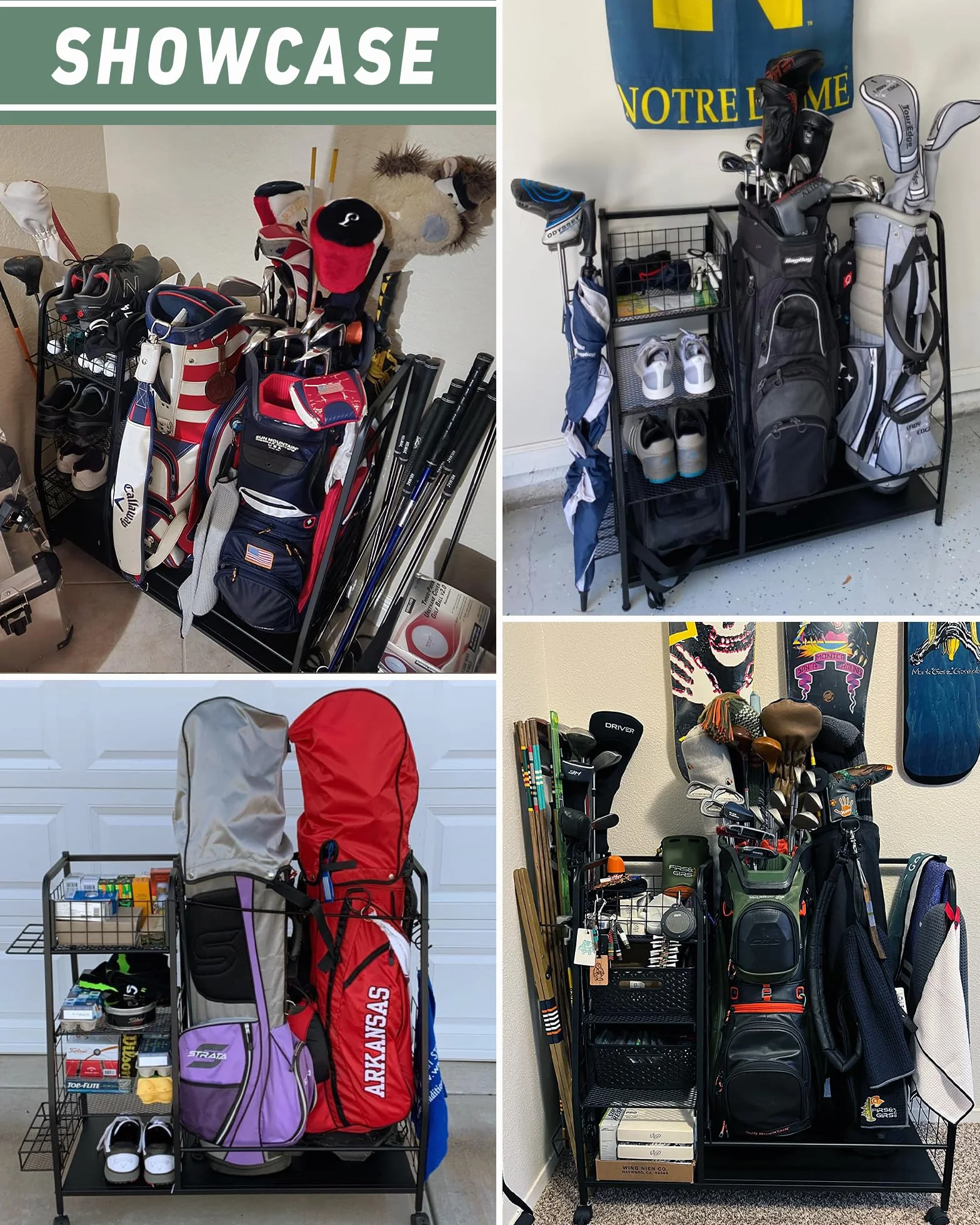 Support de Rangement pour Sac de Golf Double Organiseur avec Roues verrouillables