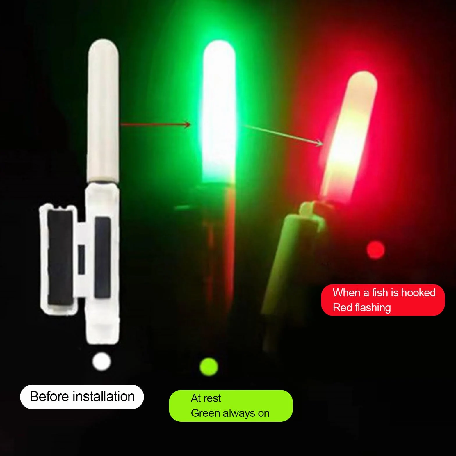Lot de 5 lumières de pointe de canne à pêche de nuit, bâtons lumineux étanches avec boucle, accessoires de pêche, accessoires de pêche, pêche de nuit, pêche de nuit, pêche en mer, lumières de