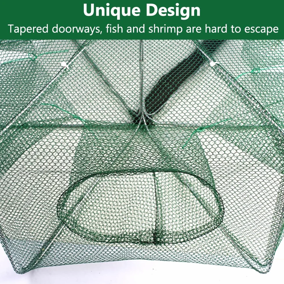Piège à crevettes, 58 × 22 cm Poissons de crabe en nylon, filet de pêche automatique, 6 trous filet de pêche pliable en nylon, pour attraper les crabes, les homards, les crevettes et les crabes