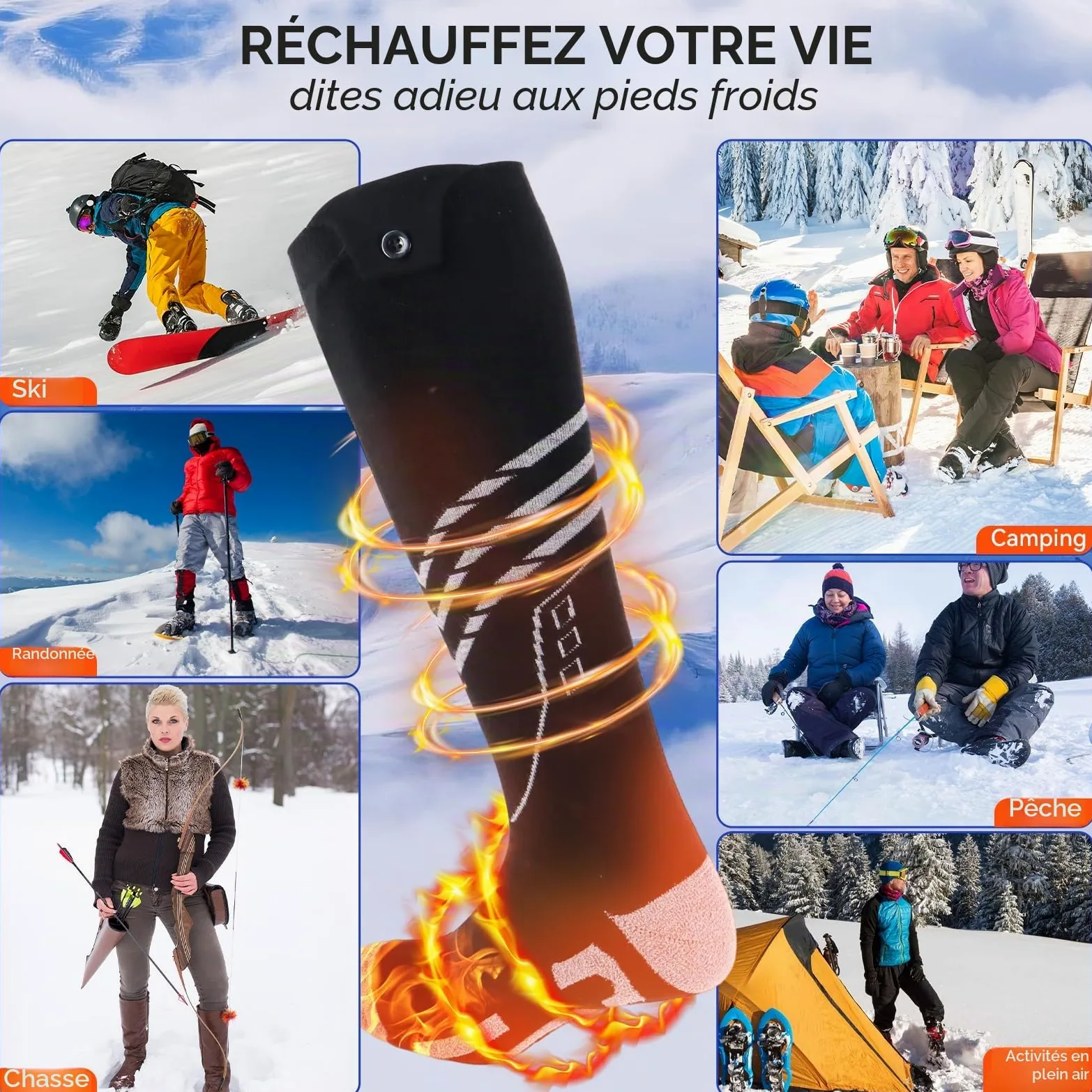 Ninonly Chaussettes Chauffantes pour Hommes Femmes 8500mAh Contrôle par APP 4 Niveaux de Chauffage Batterie Chaussette Chauffante Rechargeables pour Ski, Randonnée, Camping Activités M