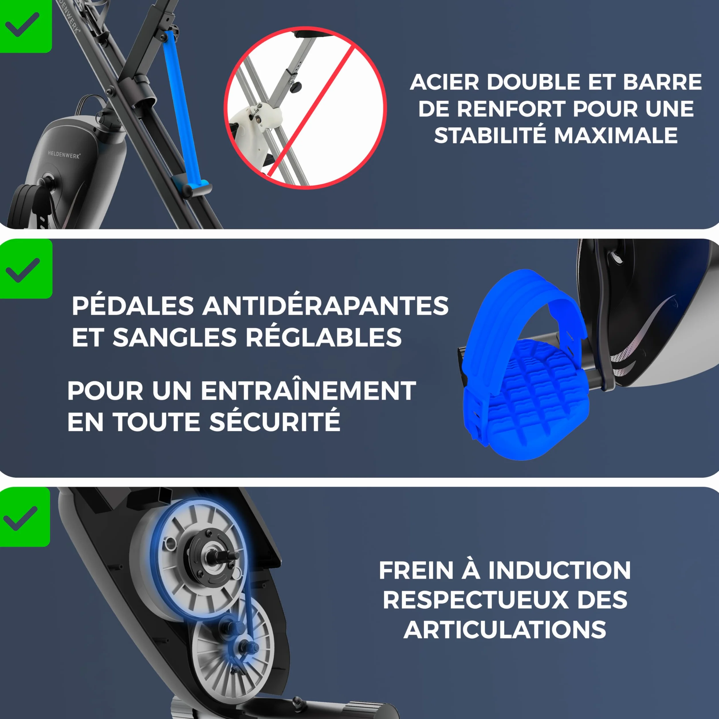 Vélo d'appartement pliable TÜV GS 150 kg silencieux confortable FlexiFoam