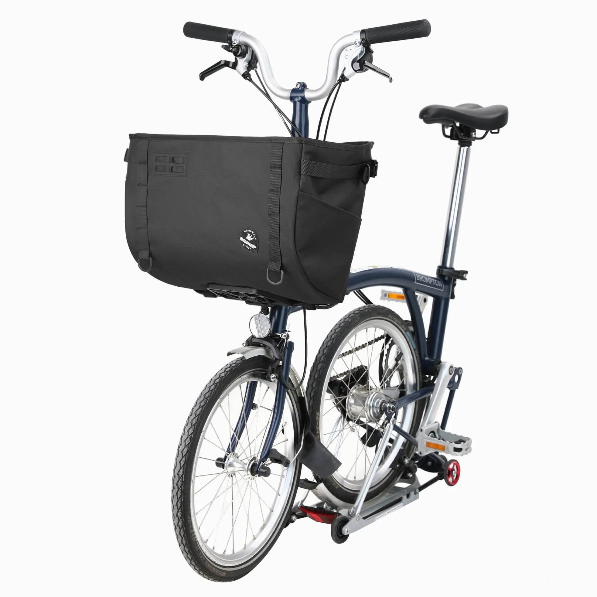 Rhinowalk Sac de panier avant de vélo pour vélos pliants Brompton & Dahon – Sacoche de guidon de 24 l avec fermeture rapide, cadre en aluminium, poche avant avec compartiment pour tablette (noir 24 l)