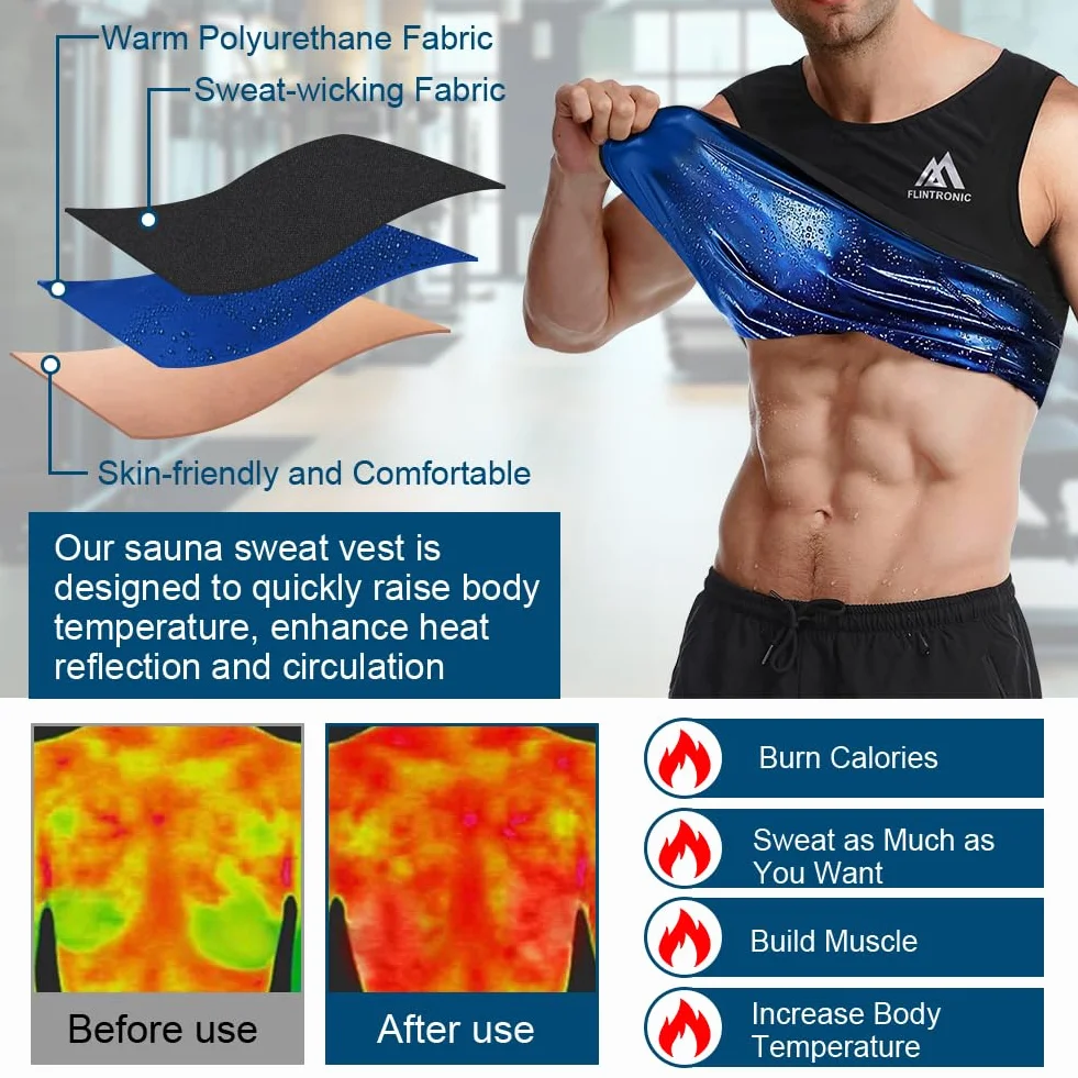 Flintronic Gilet de Sueur de Sauna pour Hommes, Débardeur Sudation Amincissant Ventre, T Shirt Sudation Homme