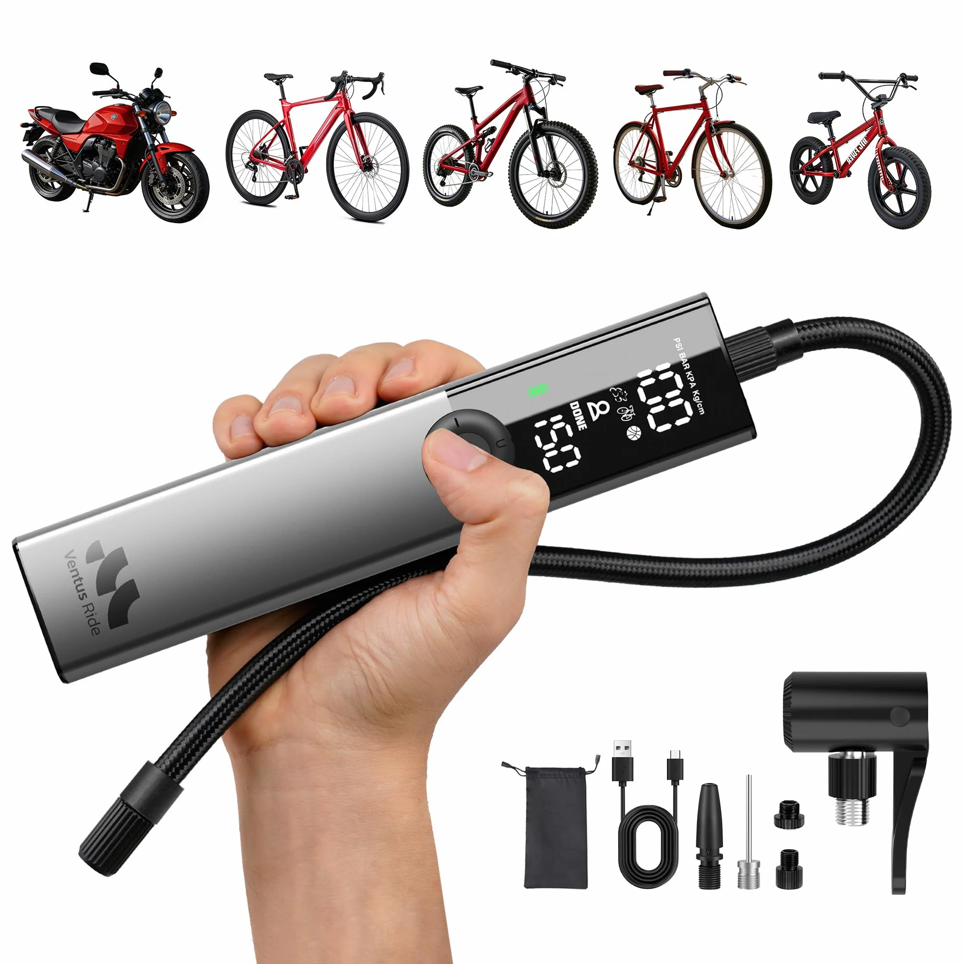 Woowind Ventus Ride Pompe a Velo Electrique 150 PSI 10.3 Bar Compresseur Portatif Compatible Presta Schrader Dunlop
