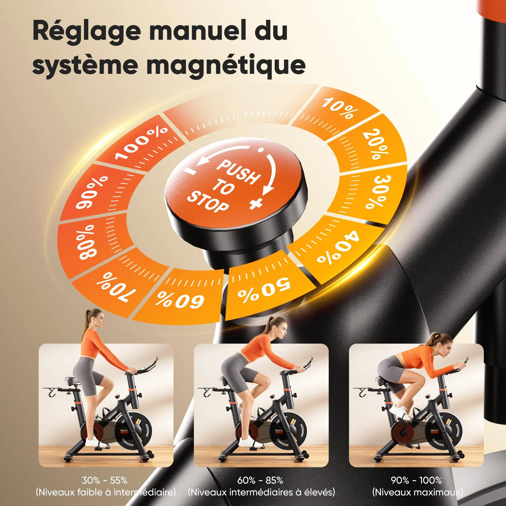 GIDGIMO Vélo Spinning d’Intérieur avec Résistance Réglable, Écran LCD, Charge Maximale 200 kg