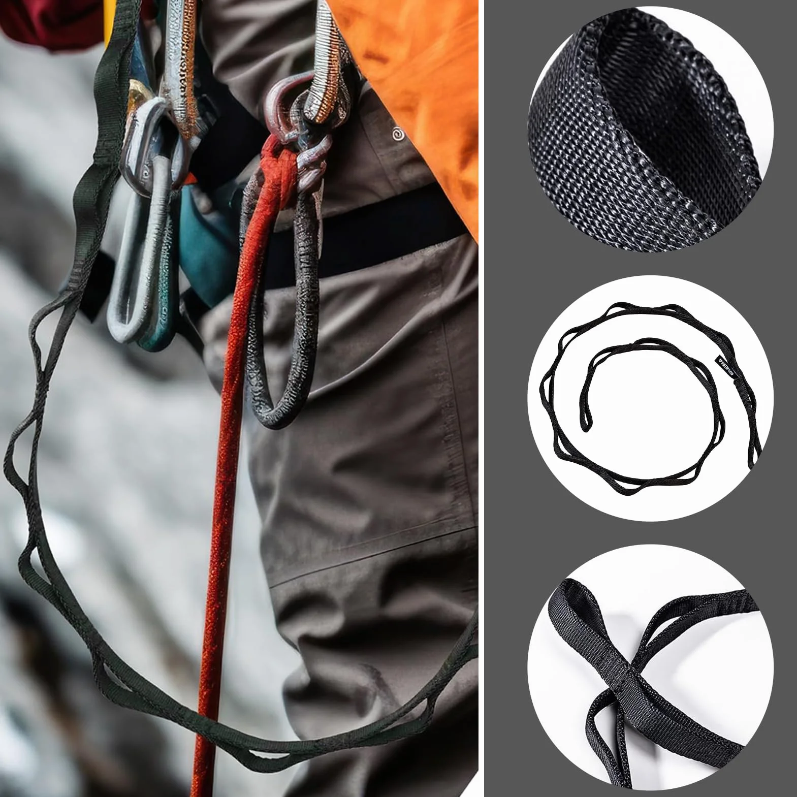 Chaîne de sécurité Daisy Chain 120 cm pour escalade, yoga aérien et salle de sport - Noir