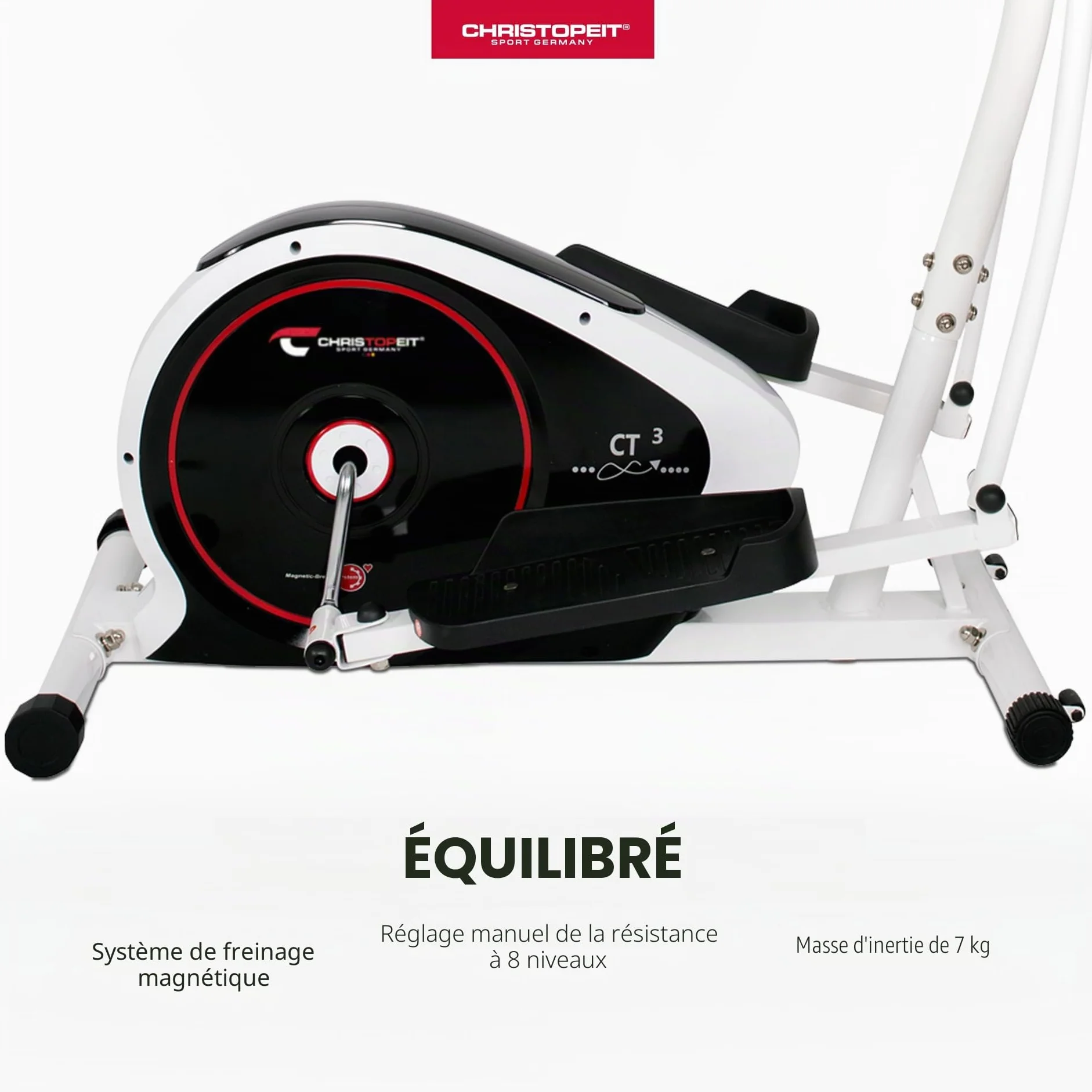 Christopeit Vélo elliptique et vélo d'appartement 2 en 1 CT 4 avec frein magnétique 7 kg et 8 niveaux de résistance
