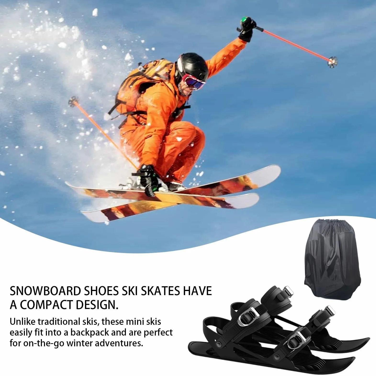 Raquettes de neige pour hommes, Raquettes de neige pour femmes, Ski de patinage, Accessoire de ski compact, outils de ski réglables multifonctionnels, pieds à neige légers et antidérapants pour hommes