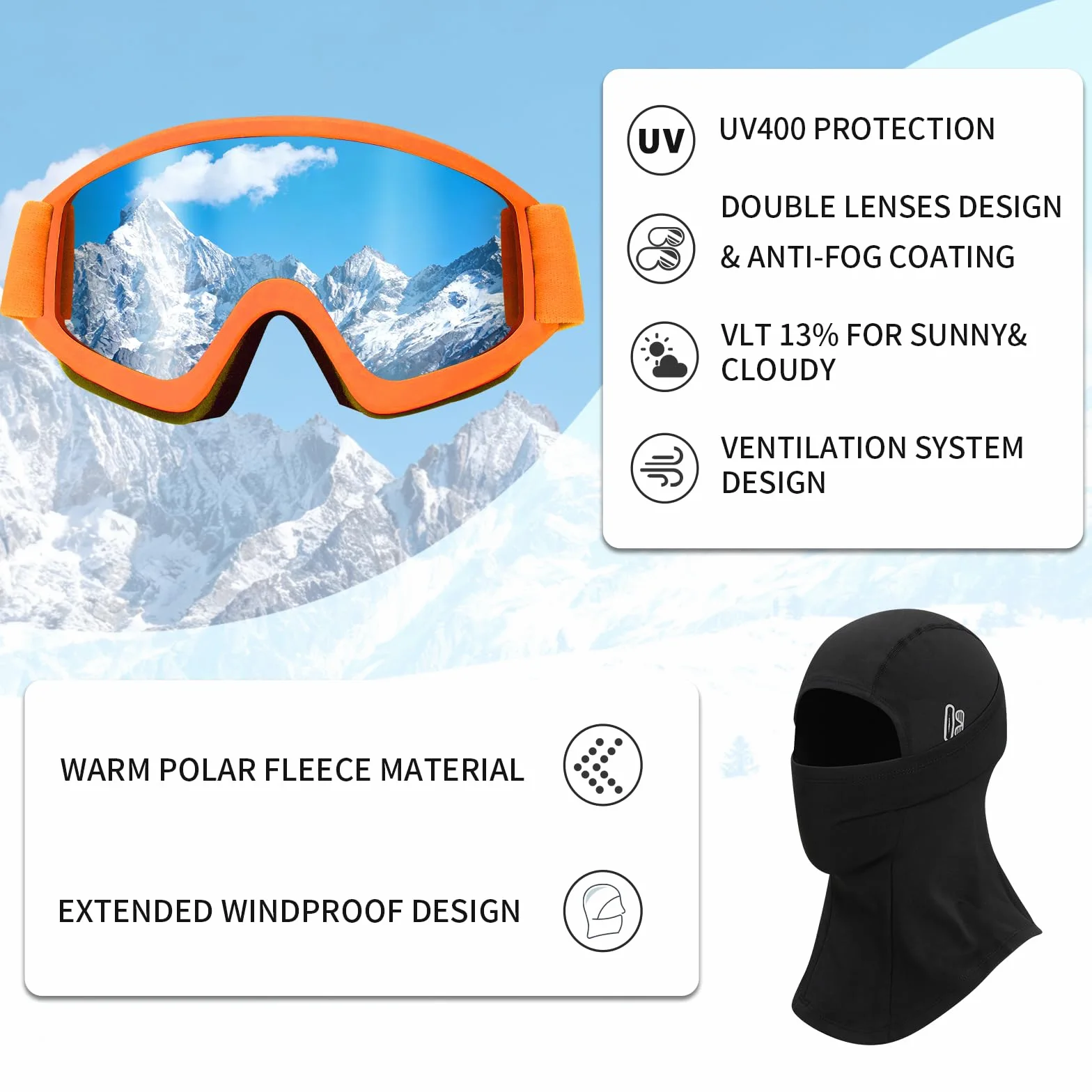 VCOROS Casque de Ski avec Lunettes de Ski Masque DXH816 Adapté au Ski | Casque de Snowboard avec Détachable Cache Oreilles pour Hommes Femmes Anti-UV Anti-Vent Casques de Neige pour Snowboard