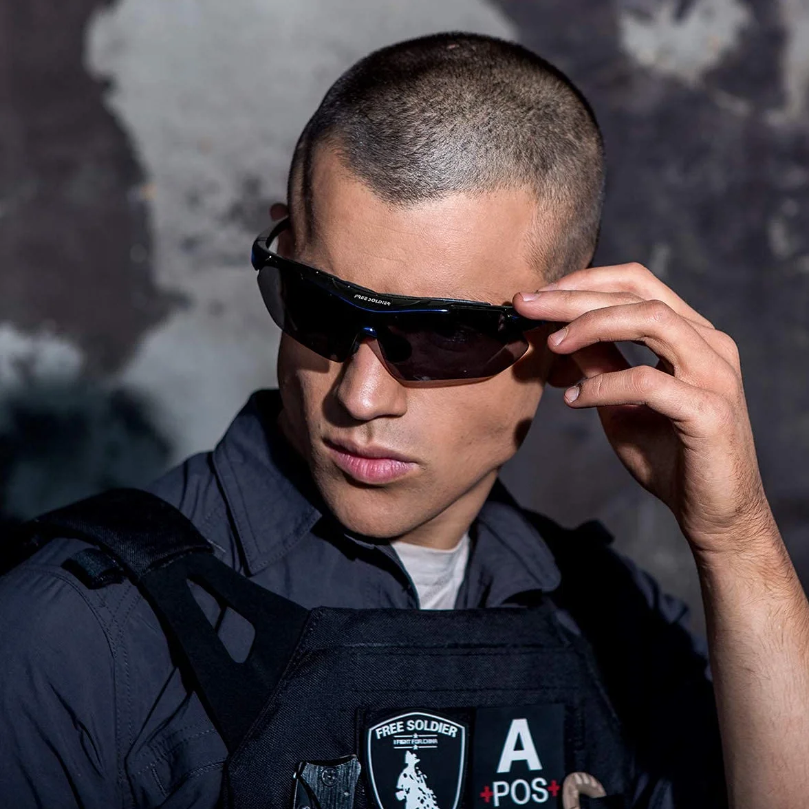 FREE SOLDIER Lunettes Cyclisme anti-UV400 Tactiques Militaires 5 en 1 pour VTT Airsoft Course à Pied Conduite Sports