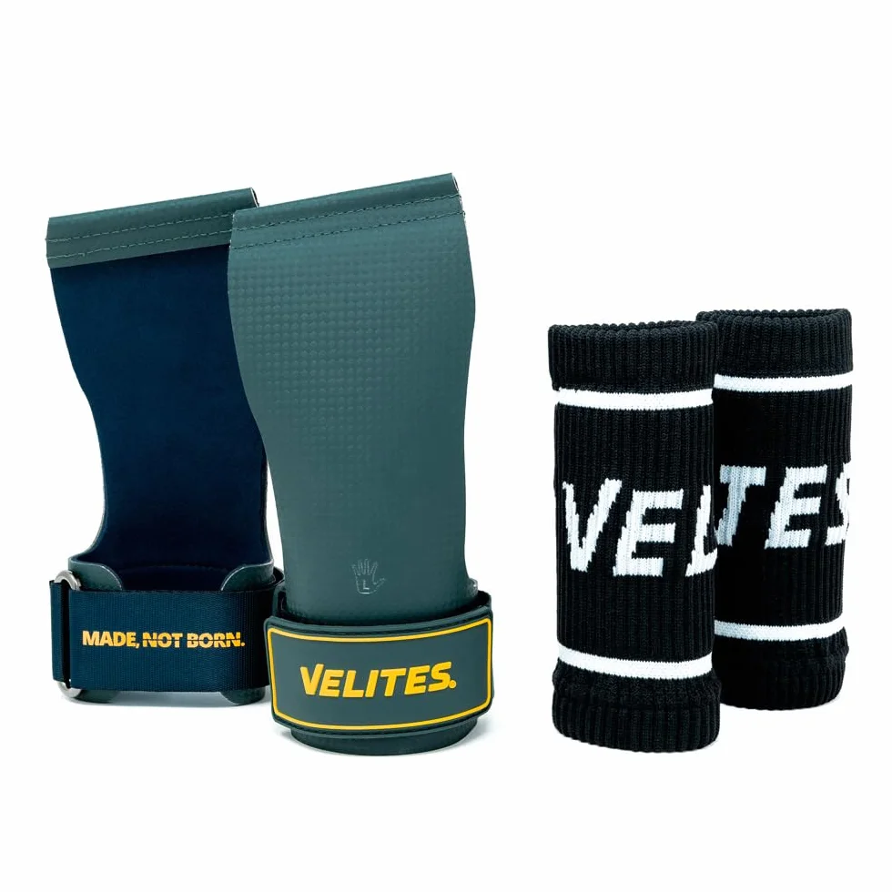 Velites | Handgrips Quad Ultra + Wristbands + Carry Bag | More Reps with Extra Grip | Use Without Chalk | Cross Training & Functional Training
